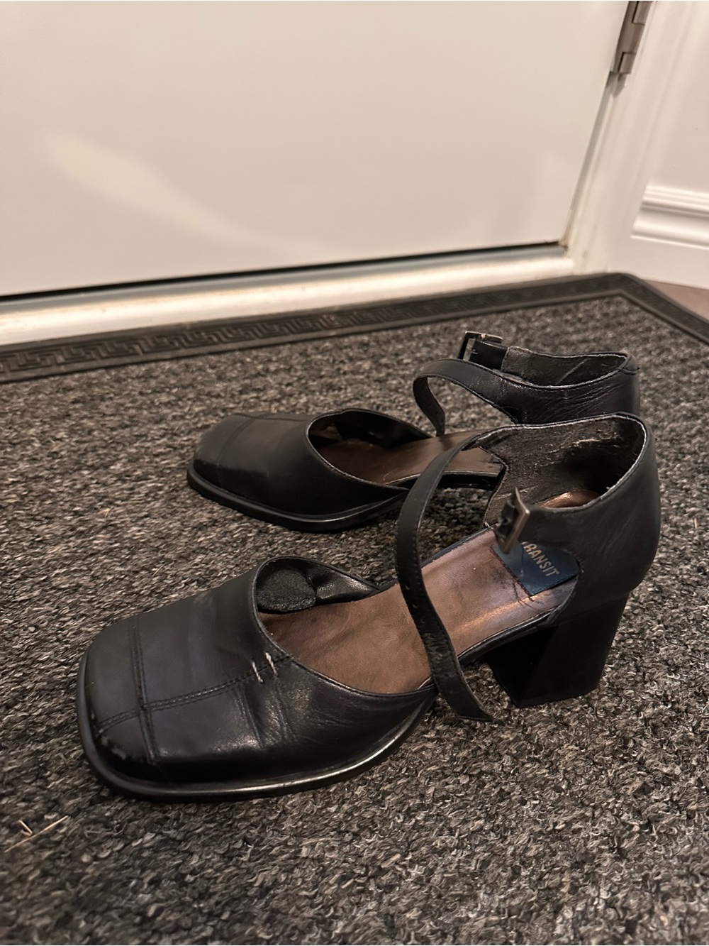 Vintage Black Leather Mary Jane Block Heel Pumps